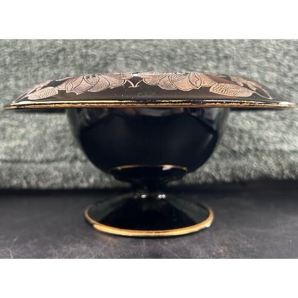 Art Nouveau Compote Black Amethyst Floral Butterfly Pattern Antique - Picture 14 of 15